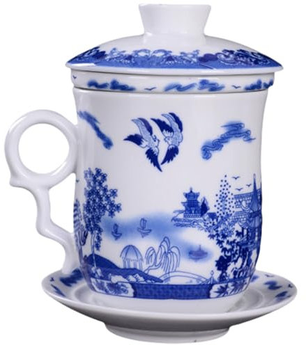 FONDOTIN Ceramic Tea Cup with Lid and Infuser Porcelain Tea Cups with Saucer for Home Office Restaurant Traditional