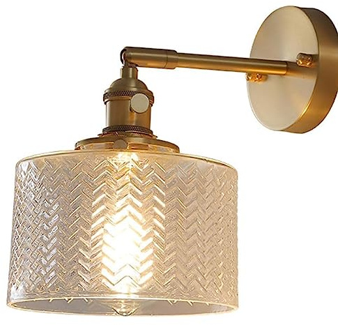 Vägglampa i mässing Retro Glaskåpa Vägglampa Inomhusbelysning Korrugerad roterbar väggmonterad lampa E27 Vägglykta Sovrum Badrumsdekoration för Inredningsbelysning i vardagsrummet Made in China