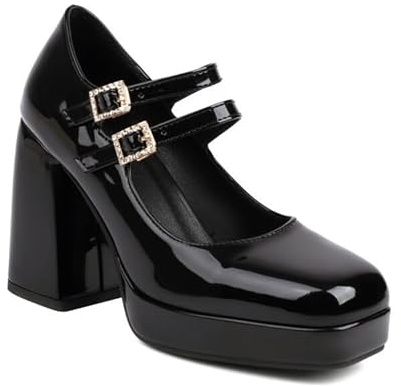 Escarpins à Talons Hauts Punk pour Femmes, Chaussures Mary-Janes, Chaussures à Talons brevetés de Grande Taille pour soirée dansante et Mariage,Noir,41 EU