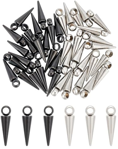 UNICRAFTALE Punk stil spikad berlock kon berlock 4 storlekar rostfritt stål kon berlock hängande örhänge berlock armband berlocker för gör-det-själv smyckestillverkning