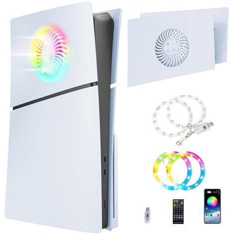 Für PS5 Slim Case Top Cover mit Kühlöffnungen, Wärmeableitungslöchern, Ersatz-Panel-Abdeckung mit RGB-LED-Lichtleiste für Playstation 5 Slim Assecories