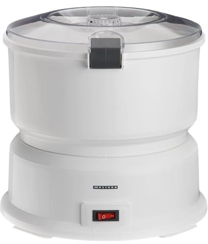 MELISSA 16220008 - Pelador de patatas eléctrico, capacidad de 1 kg, con centrifugadora de ensalada, 85 W, color blanco
