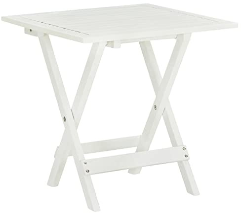 KTHLBRH Table de terrasse - Table de balcon - Meuble de jardin - Table d'extérieur - Table de bistrot - Blanc - 46 x 46 x 47 cm - En bois d'acacia massif - Pour pelouses, jardins, terrasses