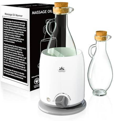 Massageöl - Massageölwärmer - Wärmer mit Glaskaraffe - 5 Minuten schnelles Erhitzen - Entspannung durch angenehm warmes Massage