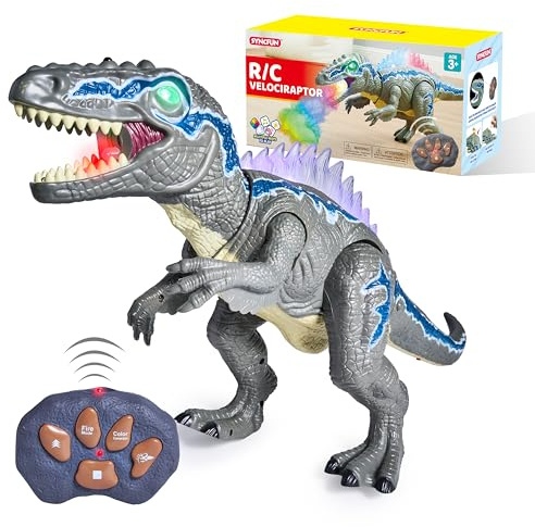 SYNCFUN Remote Control Dinosaur Toys for Boys Girls 3 4 5 6 7 8 Year Olds, Walking and Roaring Realistic LED T.rex Dinosaur Toys with Spray Effects/Turning Head, Boys Girls Birthday
