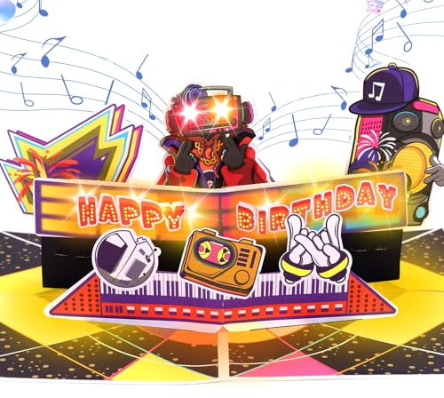 Musical Birthday Card, Funny 3D Live Concert Pop-up Birthday Card with Light & Sound, Happy Birthday Singing Card Gifts for Boys Men Grandson Son Husband Girls Teenagers Music Lovers