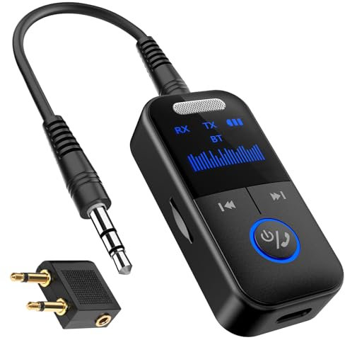 Daakro Bluetooth-sändare och mottagare 4-i-1-adapter med intelligent digital display för flygplan, mobiltelefoner, datorer, stereosystem och TF-kort