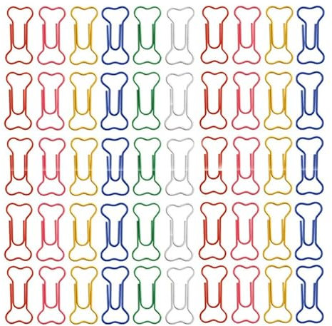 Kallory 50 StüCk Büroklammern Knochen Geformt Papierklammern Farbige Metall-Papierklammern Klein Büroklammer für Büro Dateien Schule Papier