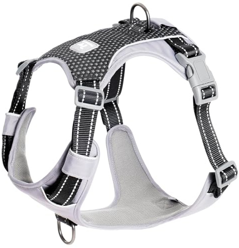 Huntboo No-Pull Hundsele, Helt Reflekterande Västen med 2 Koppelclips, Justerbar, Andningsbar och Hållbar för Små, Mellanstora och Stora Hundar för Promenader, Träning, Löpning (Svart,XS)