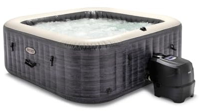 Intex 28452NP - Idromassaggio Gonfiabile Quadrato PureSpa Greystone Deluxe, 6 Posti, 170 Getti, PVC, Grigio, 196x196x71 cm