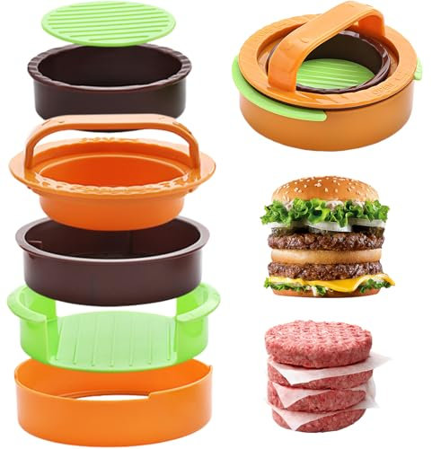 VinBee Burger Press Patty Maker - 3 in 1 Nonstick Hamburger Patty Maker, Smash Burger Press for Perfect Round & Delicious Stuffed Burgers,Burger Maker Large, Small & Half Pounder Burger Mold Set