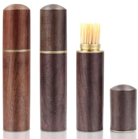 Tienyuu Lot de 3 porte-cure-dents portable en bois - Étanche - Mini étui de poche pour cure-dents, pilules, cotons-tiges et petits objets