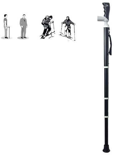 Bastoncini da trekking Bastone da passeggio in titanio-telescopico a 4 sezioni 3 altezze regolabili canna portatile ultra luce adatto per lo zaino in spalla（1PC） (Nero, 38~105cm)