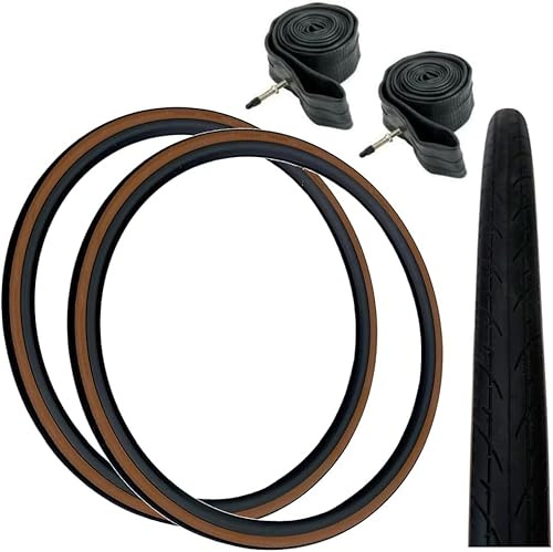 PAIR Baldys COMET 700 x 25c BROWN WALL Road Racing Bike Tyres & Presta Valve Inner Tubes (Pack of 2)