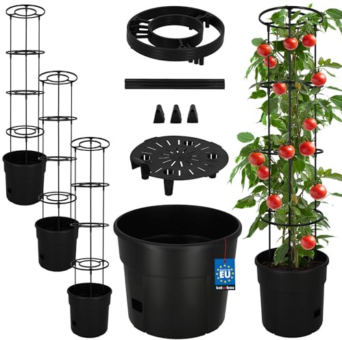 KOTARBAU® Stöd för tomatrankor - Krukor för plantering - ⌀ 35 cm H: 128 cm - Växtkrukor, Svart, Set med 3