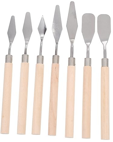 7Pcs Stainless Steel Painting Spatula with Wooden Handles Portable Oil Painting Scraper for Artists Students and Hobbyists Lightweight Palette Knives for Mixing and Spreading