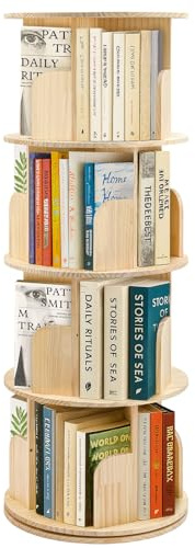 Dhouse Bücherregal Kinder, drehbares Kinderregal mit 4 Ebenen, Drehbares Bücherregal aus Holz Bücher Regal Kinderzimmer Wohnzimmer, Drehregal Spielzeugregal Standregal, Freistehend (4 Böden)
