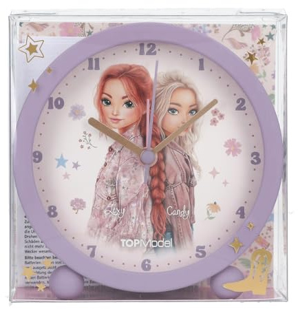 Depesche 13861 TOPModel Cowgirl - Reloj Despertador en Color Morado para niños, con Motivo de Modelo y Flores, Reloj silencioso con función de luz, Incluye Pila