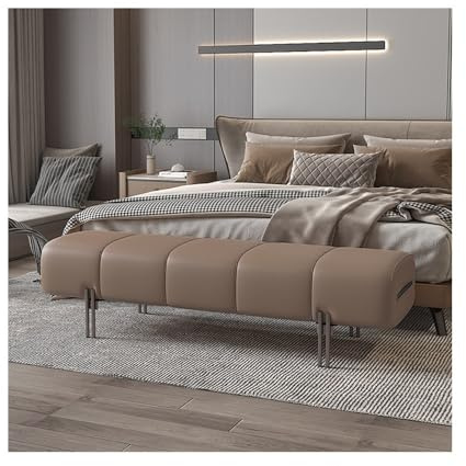 Banc minimaliste en cuir blanc cassé pour salon et chambre à coucher – Tabouret de canapé doux élégant pour rangement de chaussures d'intérieur, meuble de vestiaire polyvalent, assise confortable