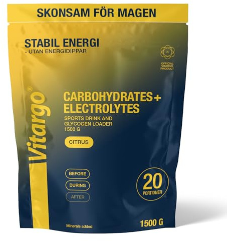 Vitargo Kolhydrater Pulver med Elektrolyter, 1500 g Isotonisk Sportdryck Pulver - Snabb Energi Före och Under Träning, Skonsam för Magen, för Uthållighetssport, Alternativ till Maltodextrin, Citrus