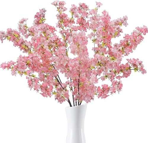 Minnhua 6pcs Fleurs Artificielles Cerisier 82CM Fleur De Cerisier Artificielle Sakura Bouquet de Fleur en Soie Fausse Fleur Sakura Deco Rose pour Vase Maison Table Jardin Arrangement de Fleur