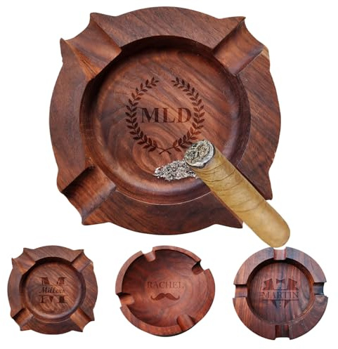 UIDMEN Posacenere di sigaro personalizzato da uomo, posacenere in noce con nome inciso, regali per papà, marito, testimoni, nonno, festa del papà, Natale, matrimonio
