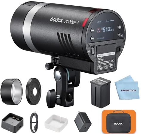 Godox AD300Pro II AD300ProII Outdoor Flash,300Ws 2.4G TTL HSS 1/8000s Studio Flash Monolight, 350 Full Power Flashes, 0.01-1.5s Recycle/16-Color Groups/12W Bi-Color Modeling Lamp