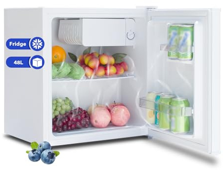 Techomey Counter Fridge with Reversible Door, 48L Small Table Top Mini Fridge,Top High Temperature Resistance, Low Noise for Bedroom, Office,