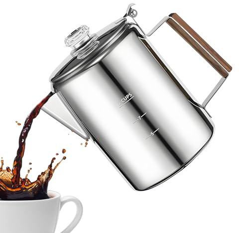 Olla Percoladora De Café - Acero Inoxidable, Hervidor Para Acampar En La Estufa | De Preparación Rápida Para Exteriores, Máquina Ďe Café Expreso Portátil | Percolador Đe Viaje Interior Ṕara V