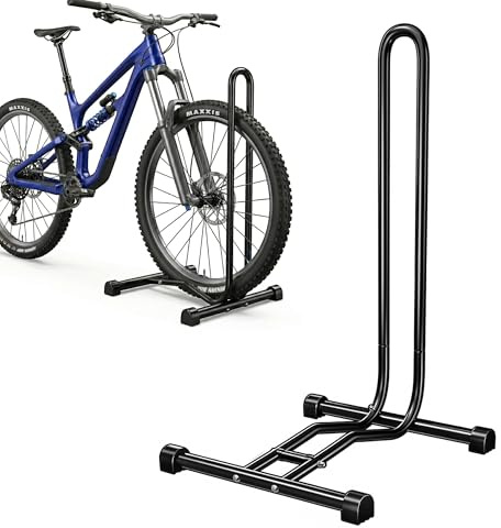Relaxdays Floor Bike Stand for Front/Rear Wheel, Steel, Black, 76x38x46cm, Fits Tyre Width Up to 2.5