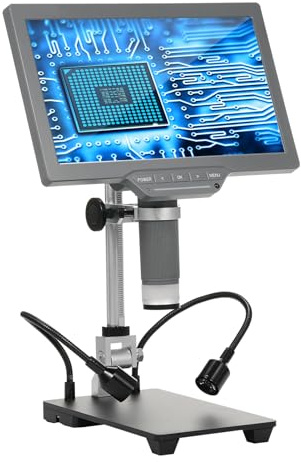 Cocoarm Digitalt Mikroskop med 10,1 IPS-skärm USB-utgång 15X Till 208X LCD-mikroskop med IR-fjärrkontroll 16 MP Metallstativ för Myntvisning Lödning Elektronisk Reparation