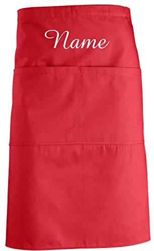 Schnoschi Küchenschürze, Vorbinder Rot mit Wunschnamen Bestickt