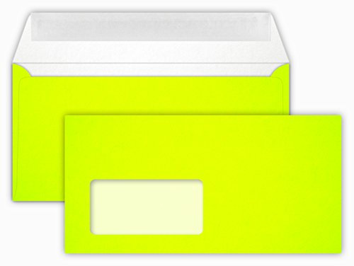 25 Briefumschläge NEON Yellow Din lang 11 x 22 cm mit Haftstreifen,mit Fenster Grammatur 90 g/m²