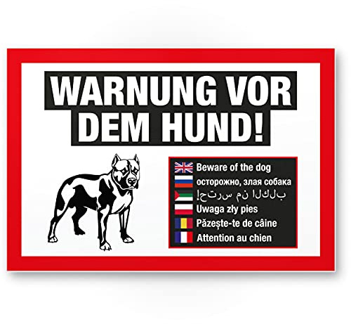 Varning för hund plast skylt flerspråkig vit-röd, noteringsskylt väderbeständig, hundskylt trädgårdsborr, entrébutik/dörren, dörrskylt avskräckning, varningsskylt brottsskydd