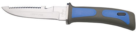 THIRD Tauchermesser Drittes 15481A mit 11,4 cm Langer Klinge aus Stahl, blauem ABS-Griff, blauem ABS-Gehäuse und Gummibändern zur Befestigung.