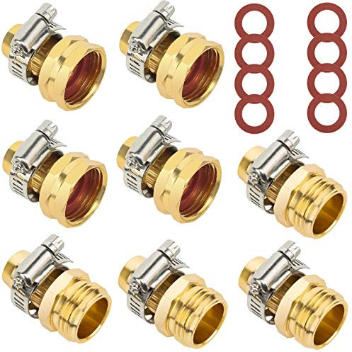 1.9 cm (3/4 Zoll) Aluminium-Gartenschlauch-Reparatur-Set mit Edelstahl-Klemmen, männlich und weiblich, Reparatur-Set, passend für 3/4 Zoll Garten-Wasserschlauch-Armaturen, 4 Stück