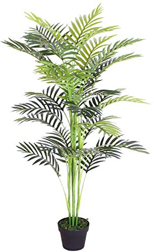 Künstliche Palme Pflanze Kunstpflanze Palmbaum Fächerpalme Deko Kunstbaum Zimmerpflanze künstlich im Kunststofftopf Plastikpflanze 120 cm Decovego