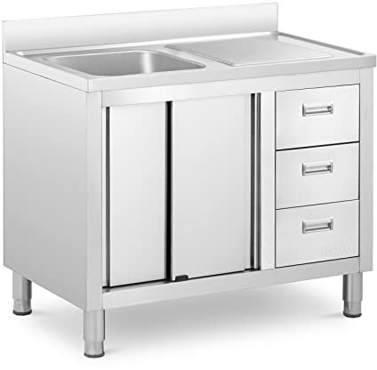 Royal Catering RC-IKS10 Commercial Kitchen Sink - 1 Basin, 400 x 400 x 300 mm, Stainless Steel, Free-Standing, Adjustable Feet