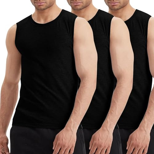 LiKing Pacco da 3 Canotta Uomo,100% Cotone,Tank Top Sportive Allenamento Canotte Elasticizzato Stringer Vest,Senza Maniche,con Scollo Rotondo,Casual Canotte estive Smanicato Uomo Nero XL
