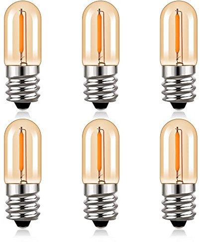 Hcnew Lampadine LED T16 E14 1W Vintage Edison Mini Lampadina a Vite Luce Notturna Bianco Caldo 2200K,10W Equivalente Lampadina Macchina da Cucire Frigorifero,Non Dimmerabile,Confezione da 6