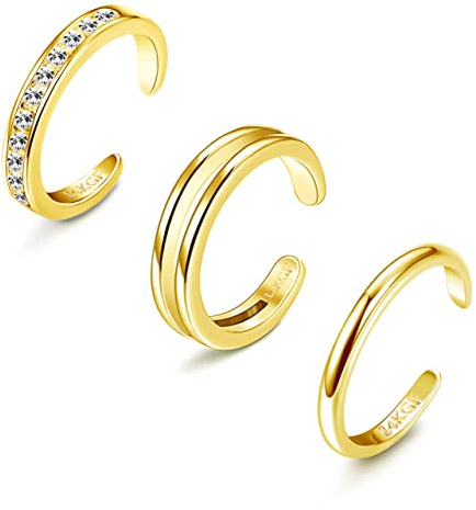 HAIAISO 14K Gold Plated Toe Rings Adjustable Open Toe Rings Cubic Zirconia Band Toe Ring Set Summer Beach Foot Jewelry Set