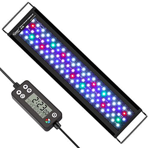 hygger Aquarium Beleuchtung, Aquarium LED Beleuchtung,Vollspektrum Aquarium Licht mit Monitor, 22W 24/7 Beleuchtungs Zyklus, 7 Farben, Einstellbarer Timer,3 Modus für 60-76cm Süßwasser Aquarien