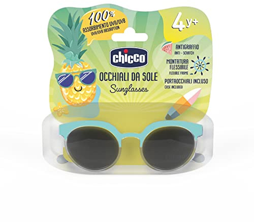 Chicco Gafas de sol para niña, 4 años, lentes resistentes y antiarañazos, protegen de los rayos UVA y UVB, montura flexible, funda portagafas incluida, para niños de 4 años
