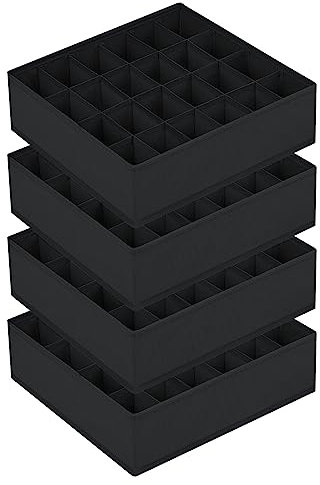 Homsorout Organizer Cassetti, Set di 4 Pieghevole Divisori per Cassetti Non Tessuto, 24 Scompartimenti Calzini, Organizer per Cassetti Separatori per Cassetti Organizzatore Cassetti, Nero