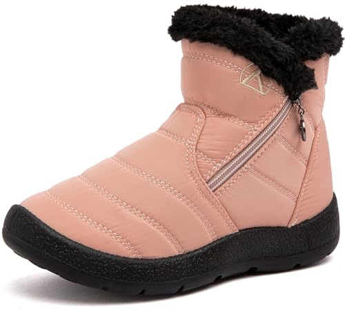 GOGOUP Kids Snow Boots Boy's Girl's Warm Fur Lined Boots Winter Waterproof Outdoor Ankle Booties Shoes Non-Slip (Little Kid/Big Kid) Pink 2 EU