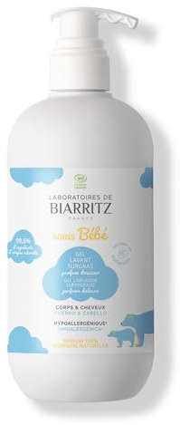 Laboratoires de Biarritz Gel Lavant Surgras Bébé Bio 500 ml | Peau et Cuir Chevelu de Bébé, Parfum Douceur, pH Neutre, Certifié Bio, Fabriqué en France