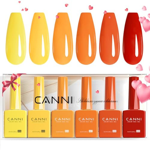 CANNI Esmaltes Semipermanentes de Uñas en Gel 6 Color amarillo coral rojo naranja UV Gel Kit Gel Nail Polish Esmalte Uñas Valentín Kit Uñas Semipermanentes Pintauñas Semipermanentes Set