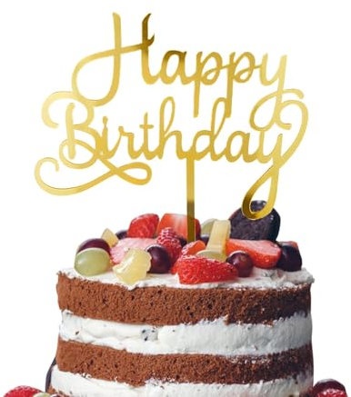 Happy Birthday Cake Topper Personalised Birthday Celebration Cake Topper Glitter Gold Handmade Decorations for Women Girls Man Boys Reusable Acrylic Sign Theme Birth Party Decor Party Supplies