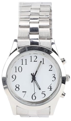 Orologio Parlante, Orologio con Voce Chiara e Grande, Orologio Parlante Analogico con Allarme per Ipovedenti, Non Vedenti, Anziani con Problemi di Vista (Argento)