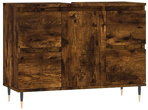 Homvdxl Under Sink Bathroom Cabinet – Large Under Sink Storage for Bathroom with 4 Drawers - Freestanding Under Basin Cabinet for Washbasins without Pedestal - Oak+Rustic